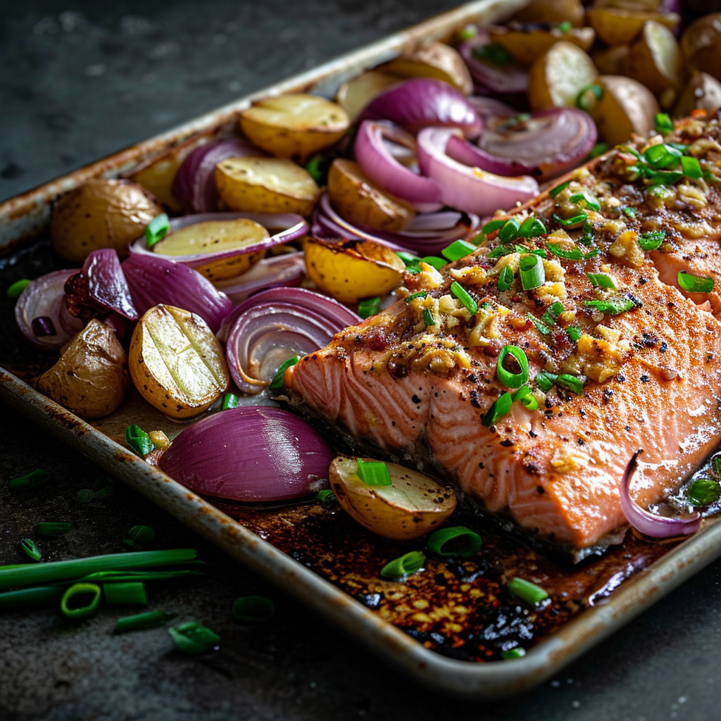 Sheet Pan Garlic Salmon with Potatoes