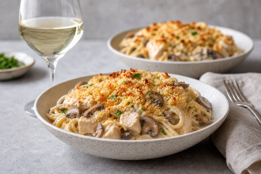 Chicken Tetrazzini with Piedmont Pennies Crumbs
